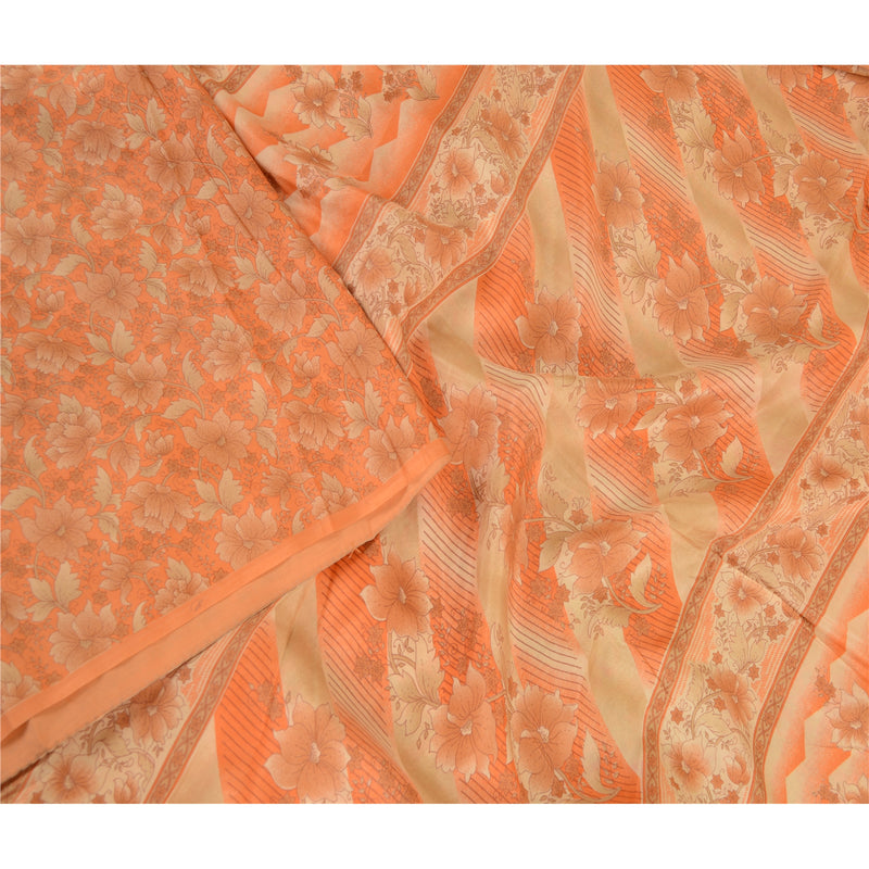 Sanskriti Vintage Sarees Fra Indien Orange Ren Silke Trykt Sari Håndværk Bæredygtigt Stoff