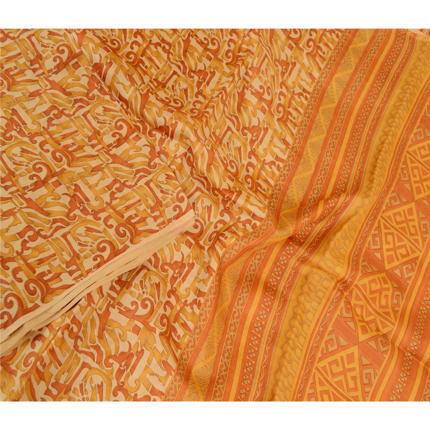 Sanskriti Vintage Sarees Indian Orange Pure Silk Printed Sari Soft Craft Sustainable Fabric