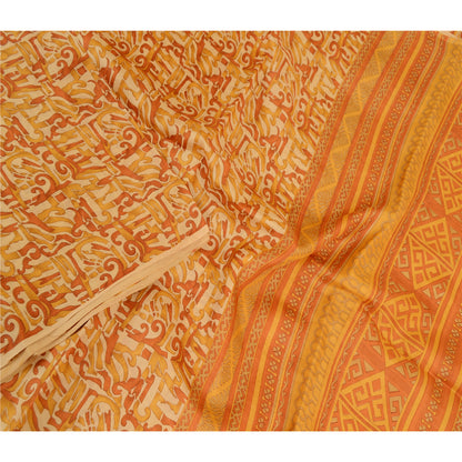 Sanskriti Vintage Sarees Indian Orange Pure Silk Printed Sari Soft Craft Sustainable Fabric