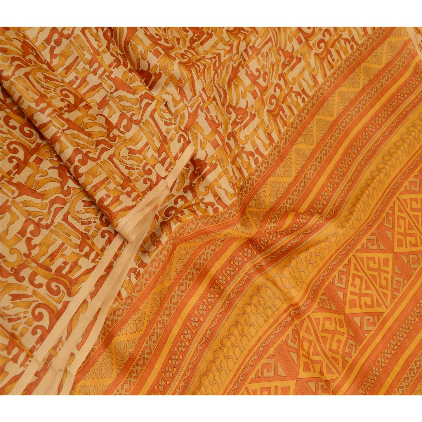 Sanskriti Vintage Sarees Indian Orange Pure Silk Printed Sari Soft Craft Sustainable Fabric