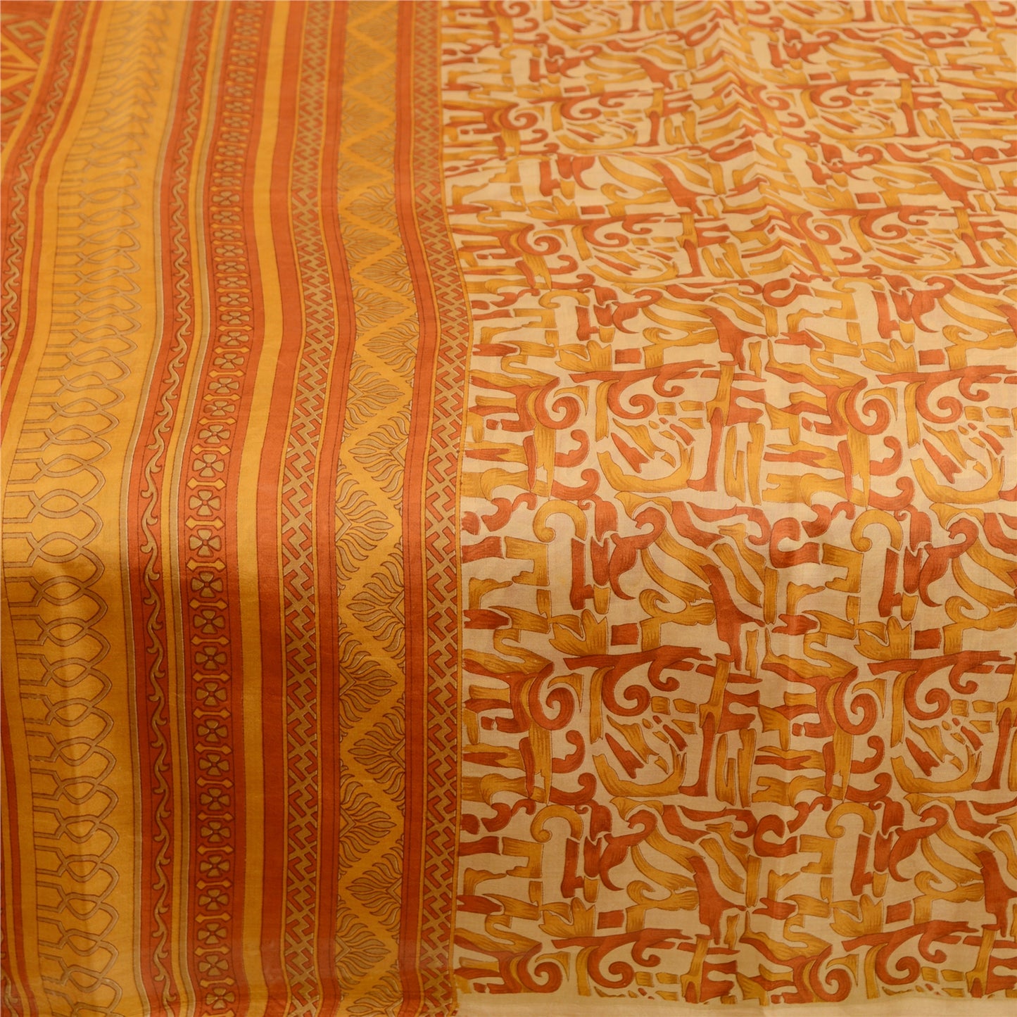 Sanskriti Vintage Sarees Indian Orange Pure Silk Printed Sari Soft Craft Sustainable Fabric