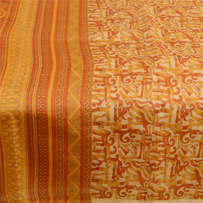 Sanskriti Vintage Sarees Indian Orange Pure Silk Printed Sari Soft Craft Sustainable Fabric