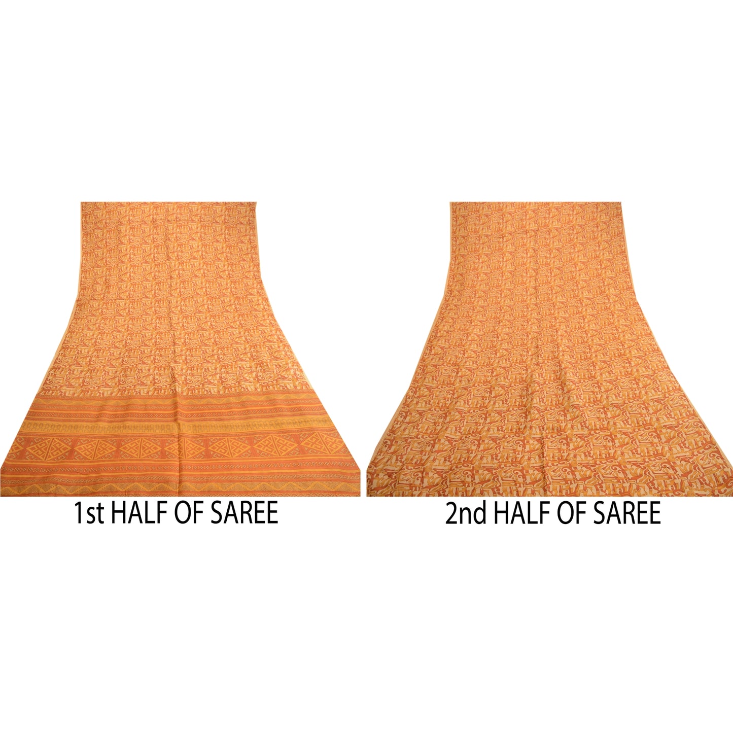 Sanskriti Vintage Sarees Indian Orange Pure Silk Printed Sari Soft Craft Sustainable Fabric