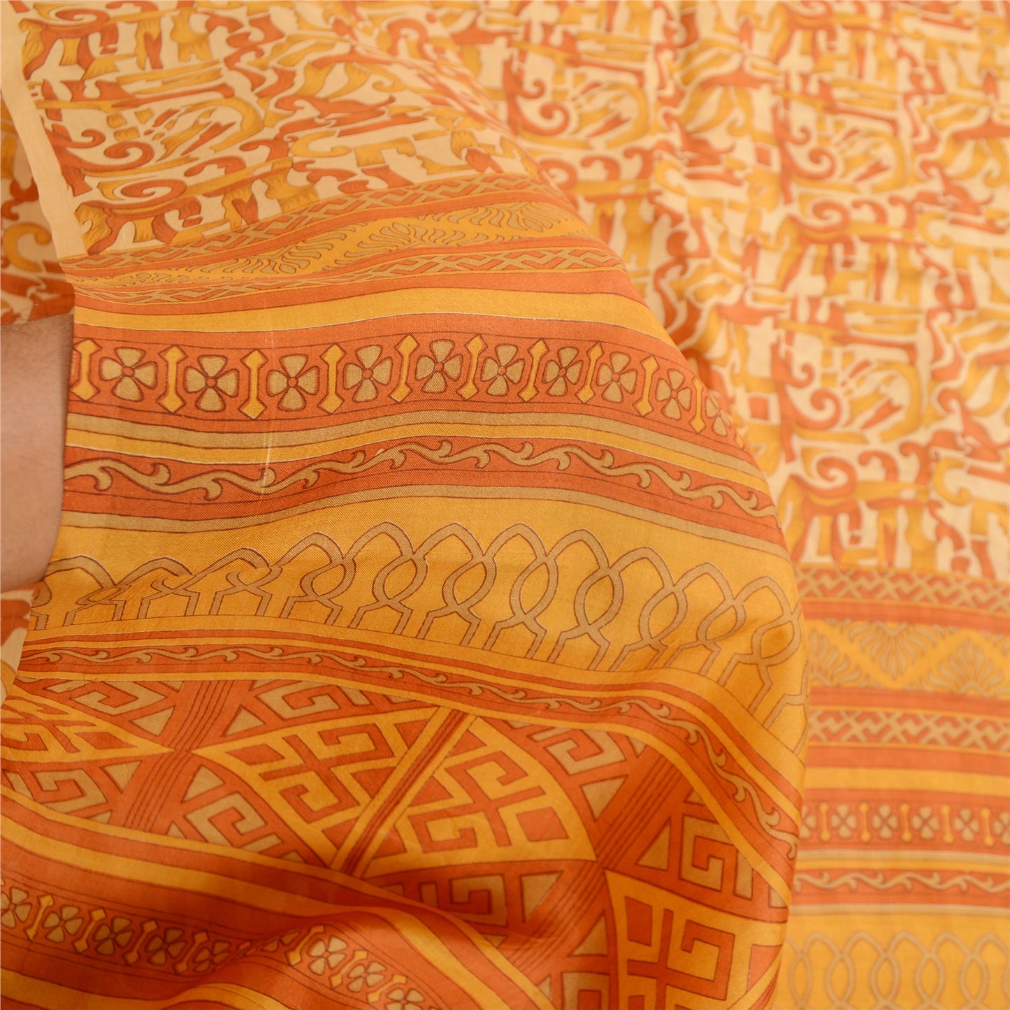 Sanskriti Vintage Sarees Indian Orange Pure Silk Printed Sari Soft Craft Sustainable Fabric