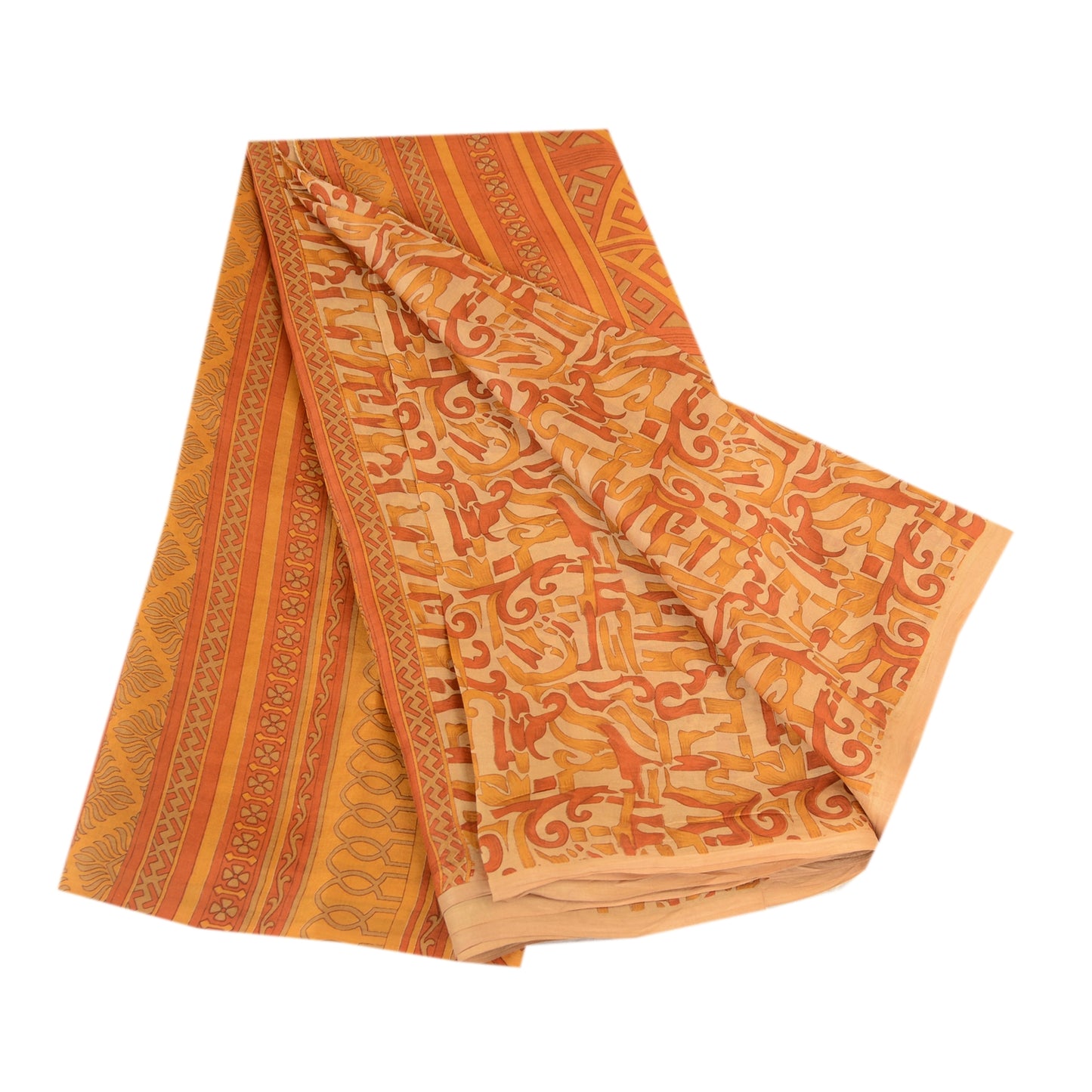 Sanskriti Vintage Sarees Indian Orange Pure Silk Printed Sari Soft Craft Sustainable Fabric
