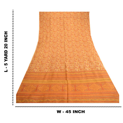Sanskriti Vintage Sarees Indian Orange Pure Silk Printed Sari Soft Craft Sustainable Fabric