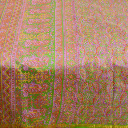 Sanskriti Vintage Sarees Pink Pure Silk Printed Zari Border Sari Craft Sustainable Fabric