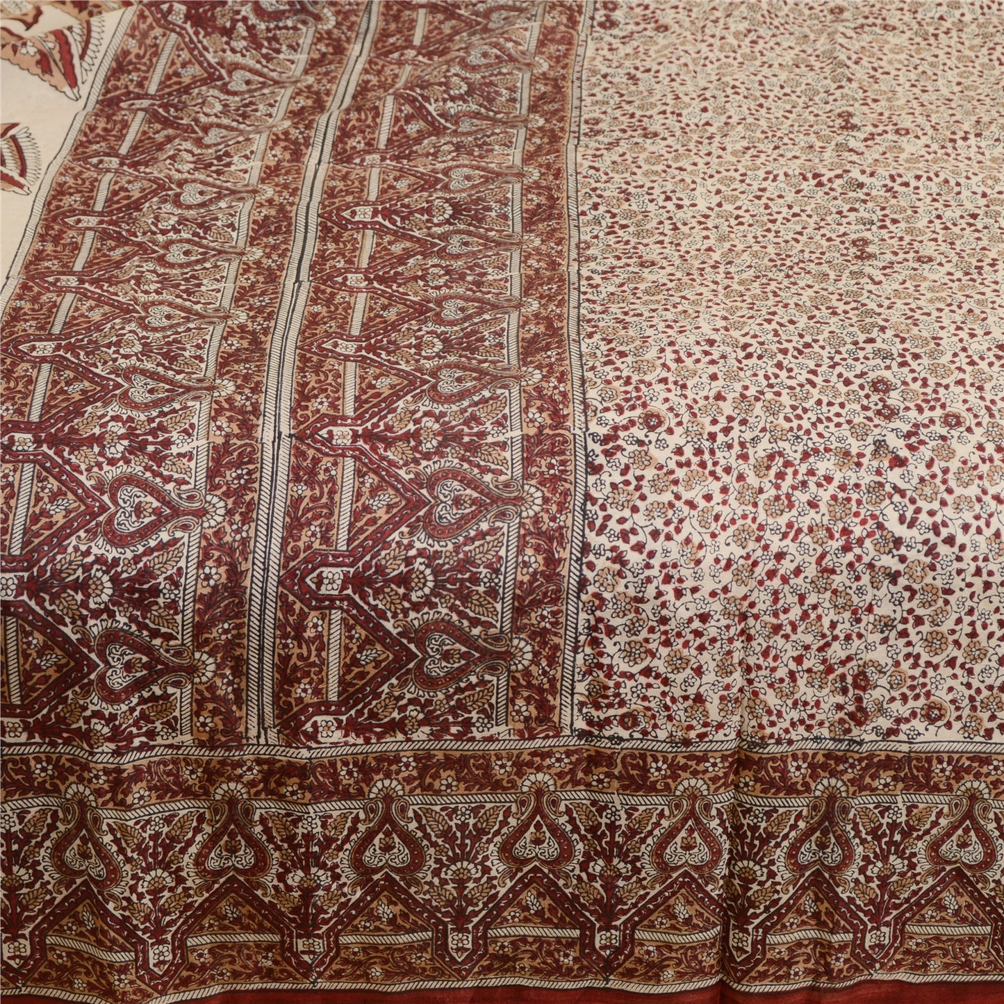 Sanskriti Vintage Sarees Indian Dark Red Printed Pure Silk Sari 5yd Craft Sustainable Fabric