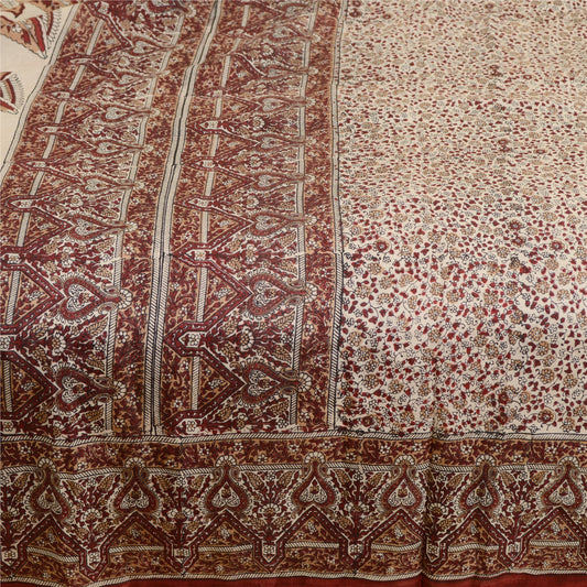 Sanskriti Vintage Sarees Indian Dark Red Printed Pure Silk Sari 5yd Craft Sustainable Fabric