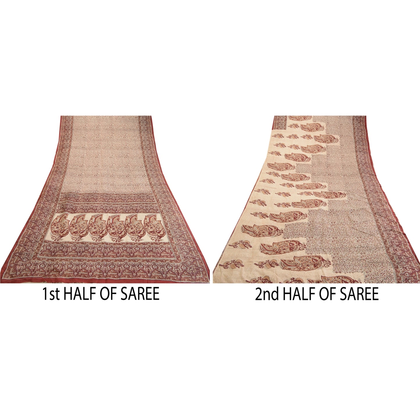 Sanskriti Vintage Sarees Indian Dark Red Printed Pure Silk Sari 5yd Craft Sustainable Fabric