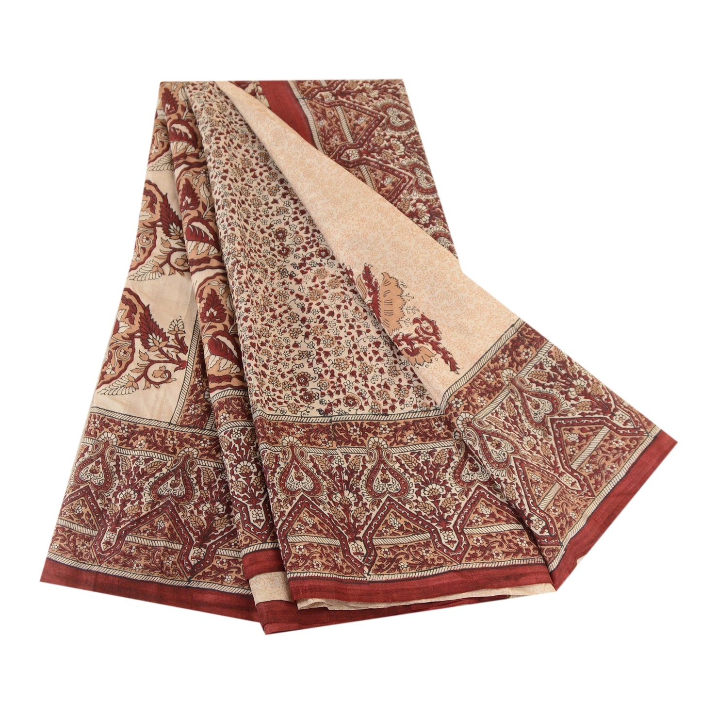 Sanskriti Vintage Sarees Indian Dark Red Printed Pure Silk Sari 5yd Craft Sustainable Fabric