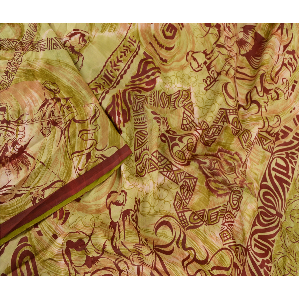 Sanskriti Vintage Sarees Green Human Pure Silk Printed Sari Soft Craft Sustainable Fabric