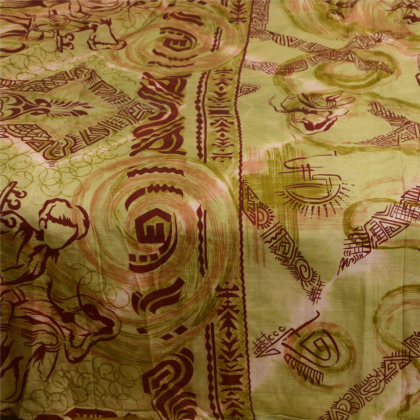Sanskriti Vintage Sarees Green Human Pure Silk Printed Sari Soft Craft Sustainable Fabric