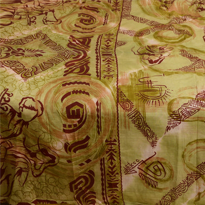Sanskriti Vintage Sarees Green Human Pure Silk Printed Sari Soft Craft Sustainable Fabric