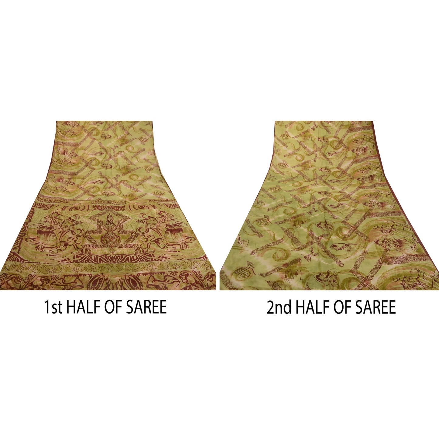 Sanskriti Vintage Sarees Green Human Pure Silk Printed Sari Soft Craft Sustainable Fabric