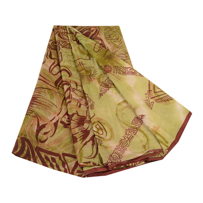 Sanskriti Vintage Sarees Green Human Pure Silk Printed Sari Soft Craft Sustainable Fabric