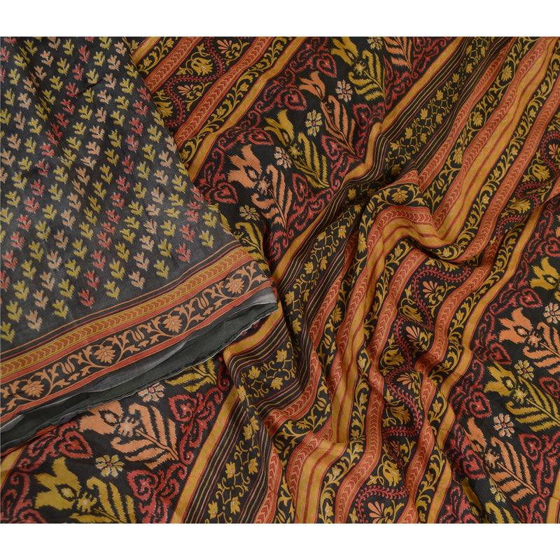Sanskriti Vintage Sarees Sorte Fra Indien Ren Silke Trykt Sari Håndværk Bæredygtigt Stoff