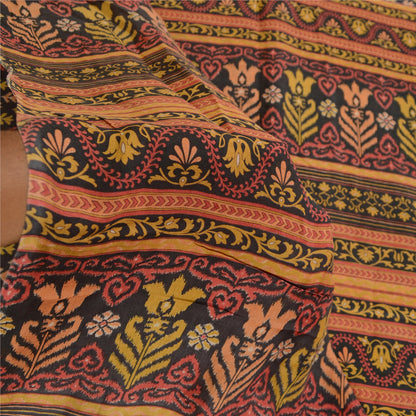 Sanskriti Vintage Sarees Black From India Pure Silk Printed Sari Craft Sustainable Fabric