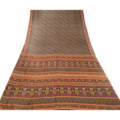 Sanskriti Vintage Sarees Black From India Pure Silk Printed Sari Craft Sustainable Fabric