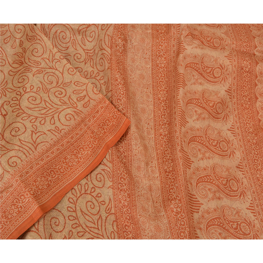 Sanskriti Vintage Sarees Rusty Orange Pure Silk Printed Sari Floral Craft Sustainable Fabric