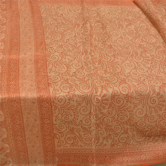 Sanskriti Vintage Sarees Rusty Orange Pure Silk Printed Sari Floral Craft Sustainable Fabric