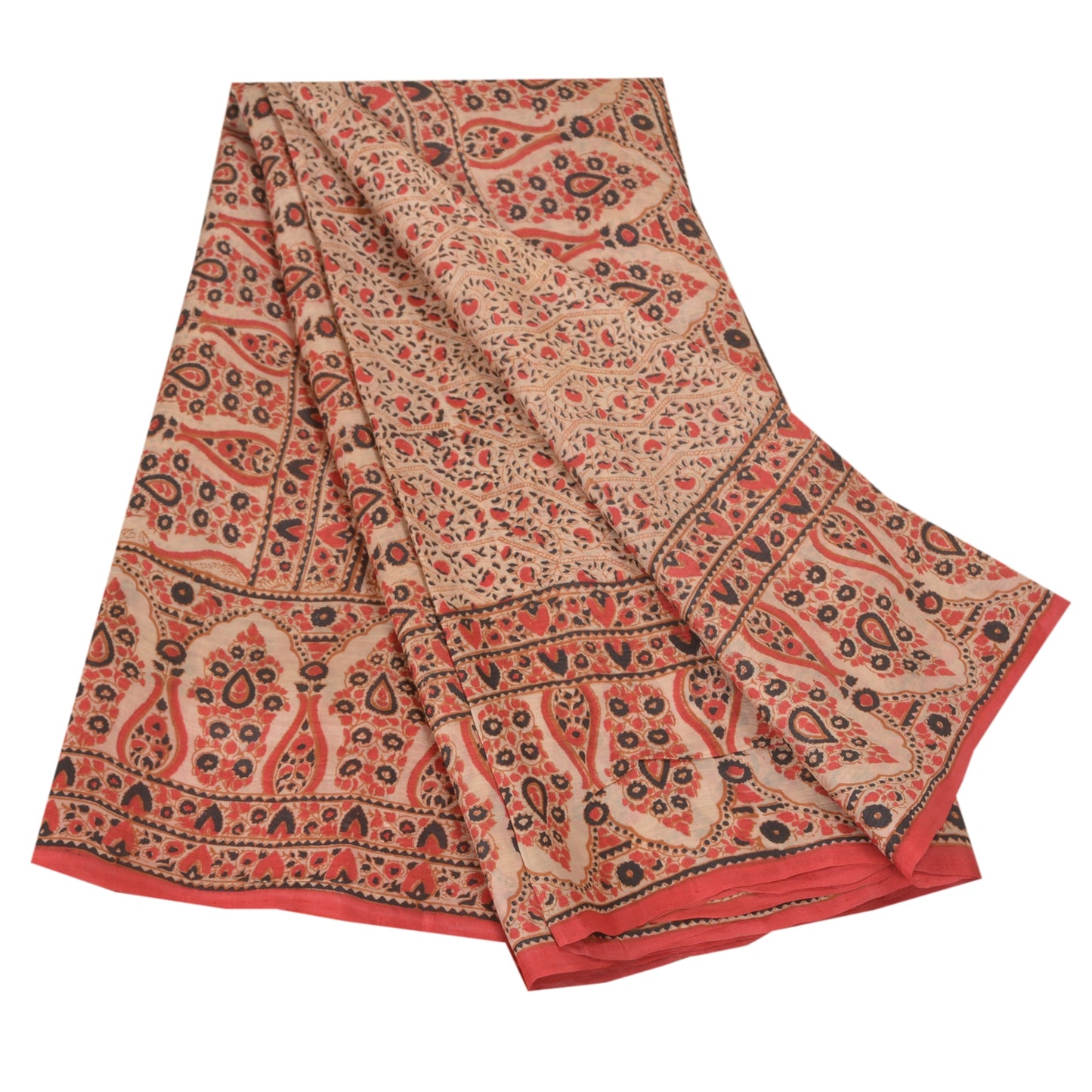 Sanskriti Vintage Sarees Red Indian Printed Pure Silk Sari Soft 5yd Craft Sustainable Fabric