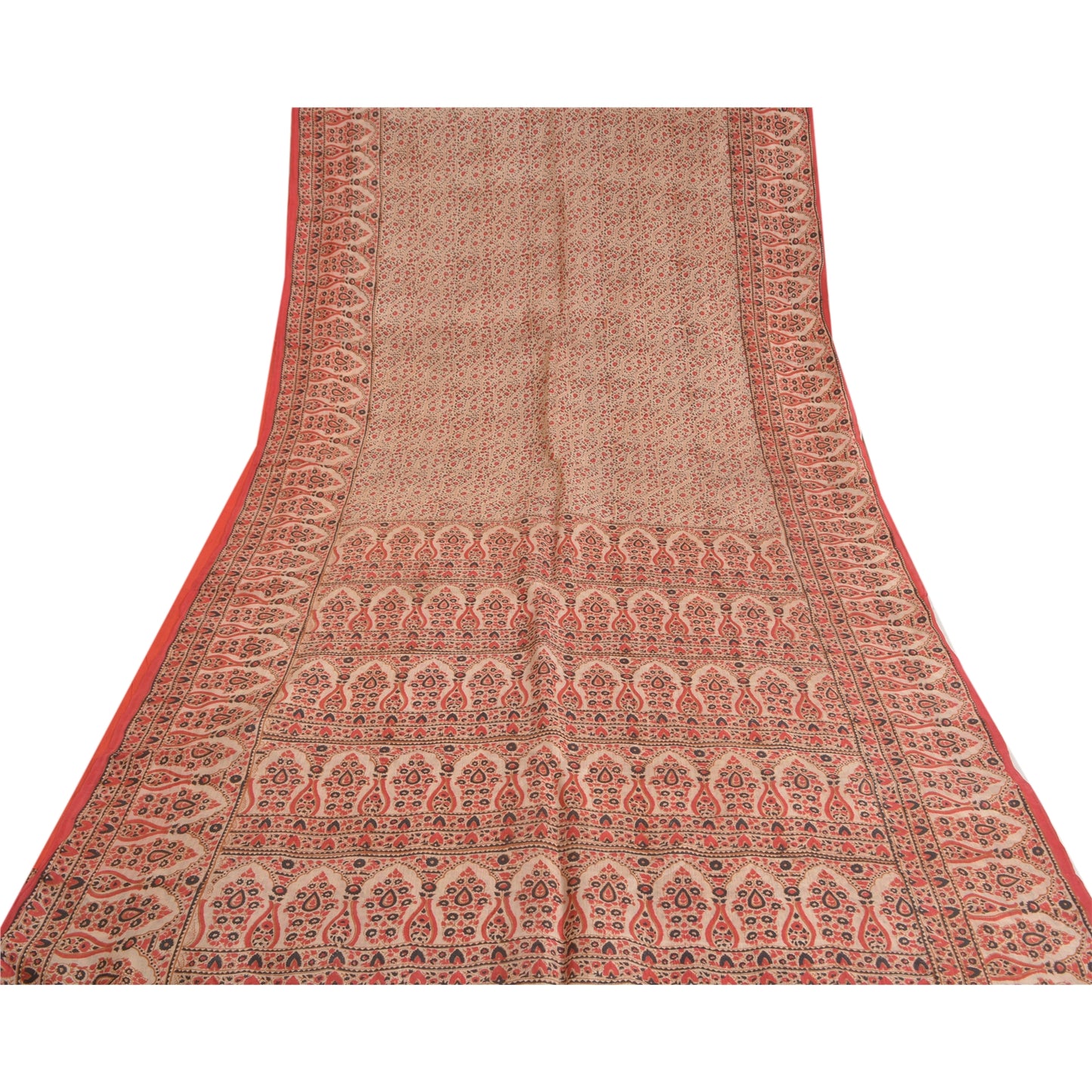 Sanskriti Vintage Sarees Red Indian Printed Pure Silk Sari Soft 5yd Craft Sustainable Fabric