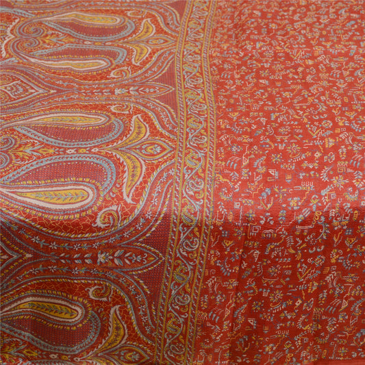 Sanskriti Vintage Sarees Red Indian Pure Silk Printed Sari Floral Craft Sustainable Fabric