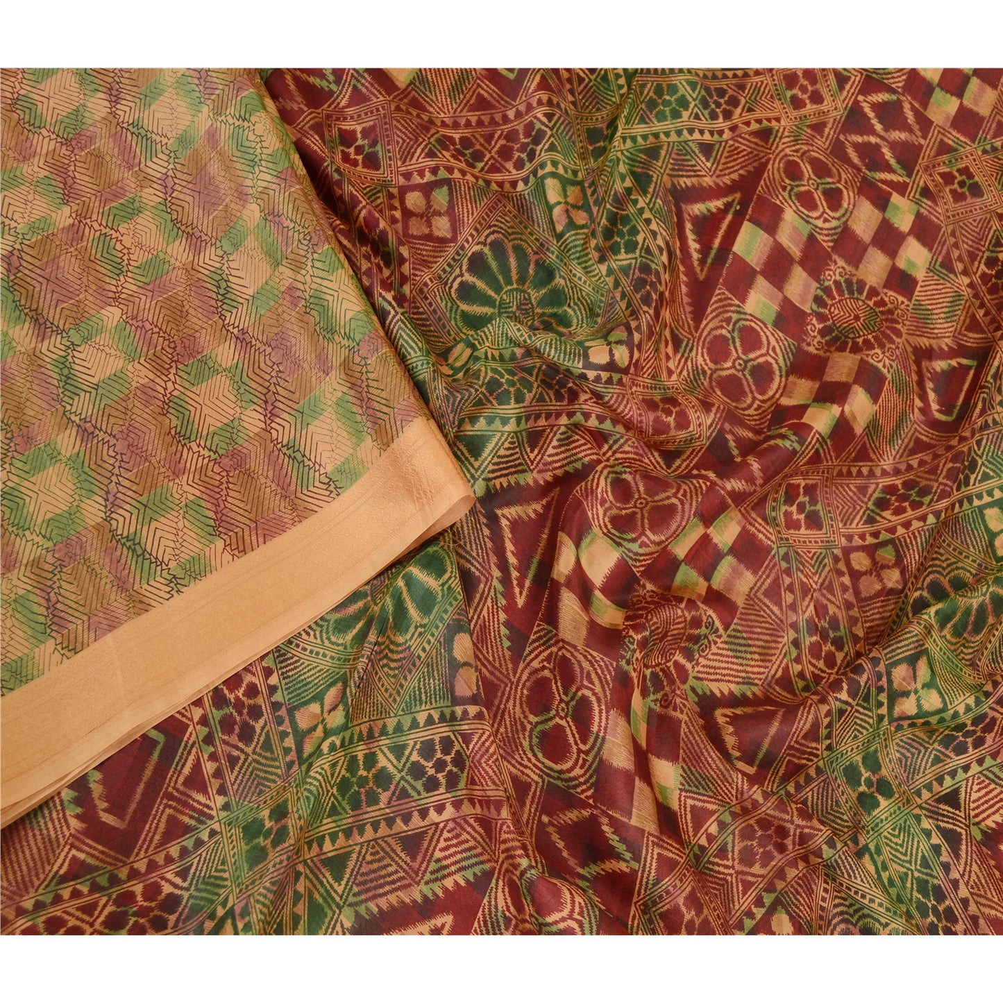 Sanskriti Vintage Sarees Indian Multi 100% Pure Silk Printed Sari Craft Sustainable Fabric