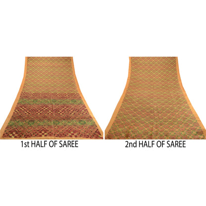 Sanskriti Vintage Sarees Indian Multi 100% Pure Silk Printed Sari Craft Sustainable Fabric