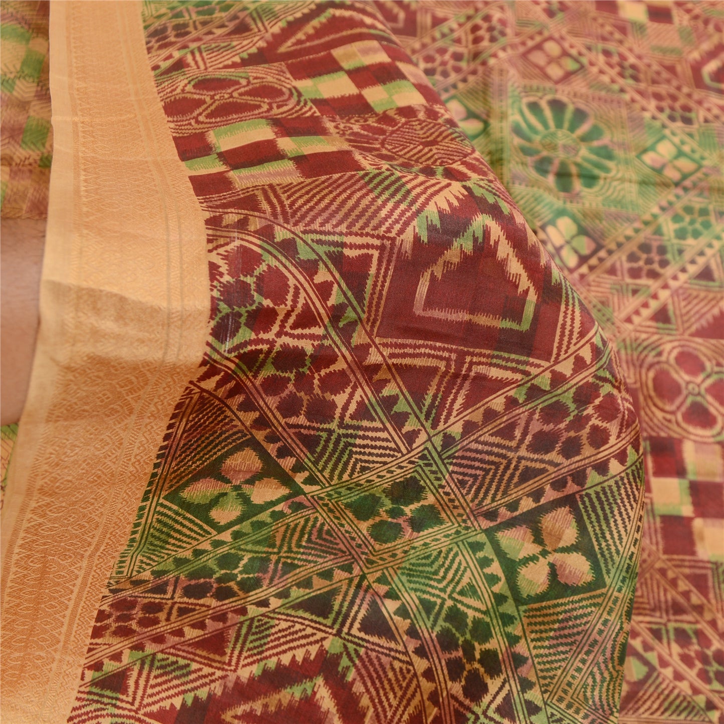 Sanskriti Vintage Sarees Indian Multi 100% Pure Silk Printed Sari Craft Sustainable Fabric