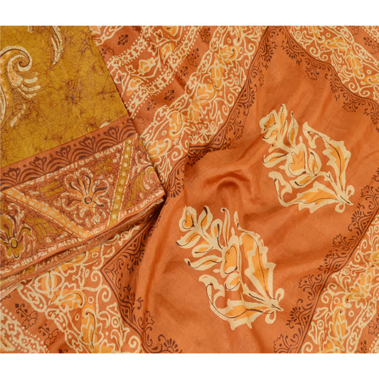 Sanskriti Vintage Sarees Green Batik Printed Pure Silk Sari Floral Craft Sustainable Fabric