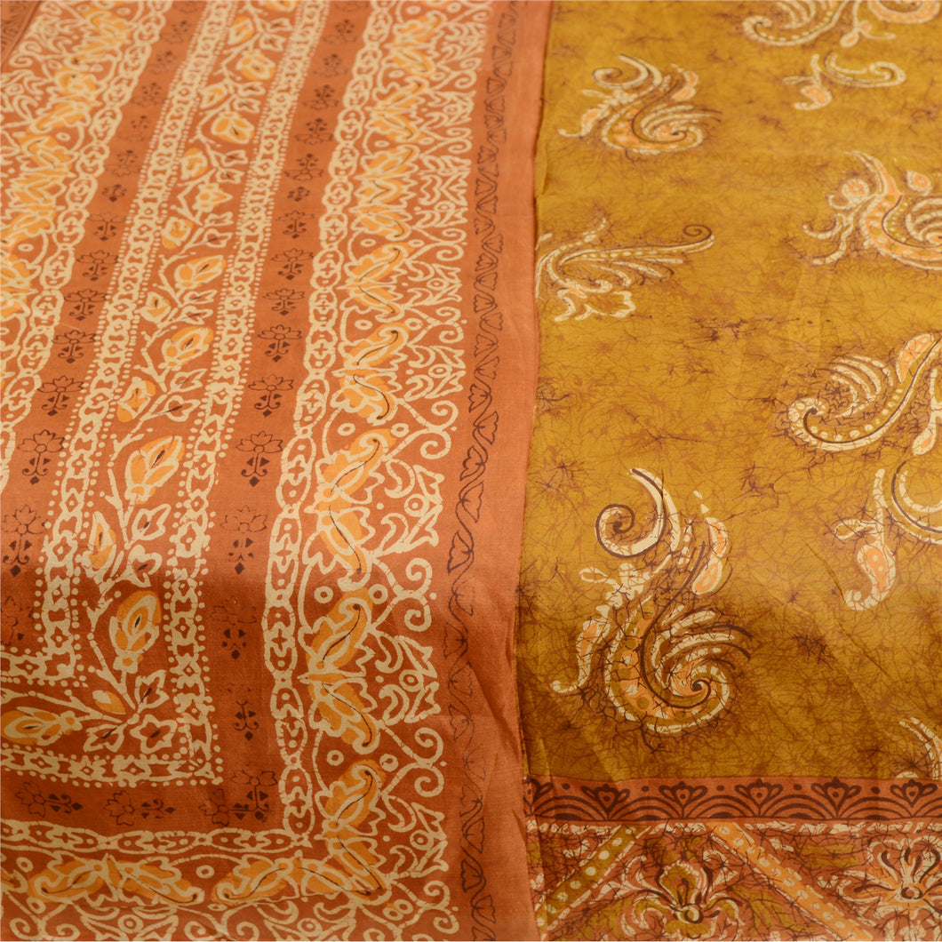 Sanskriti Vintage Sarees Green Batik Printed Pure Silk Sari Floral Craft Fabric
