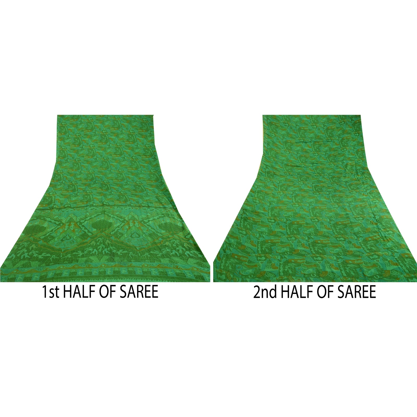 Sanskriti Vintage Sarees Indisk Grøn Kunstsilke Trykt Sari Blomsterhåndværk Bæredygtigt Stof
