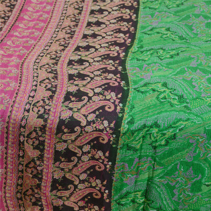 Sanskriti Vintage Sarees Indian Green Pure Silk Printed Sari Floral Craft Sustainable Fabric