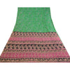 Sanskriti Vintage Sarees Indian Green Pure Silk Printed Sari Floral Craft Sustainable Fabric