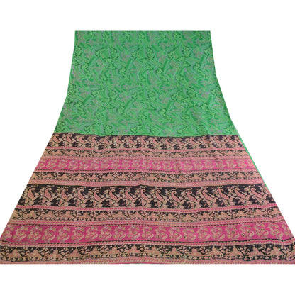 Sanskriti Vintage Sarees Indian Green Pure Silk Printed Sari Floral Craft Sustainable Fabric