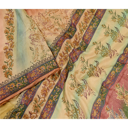 Sanskriti Vintage Sarees Multi 100% Pure Silk Printed Sari Floral Craft Sustainable Fabric