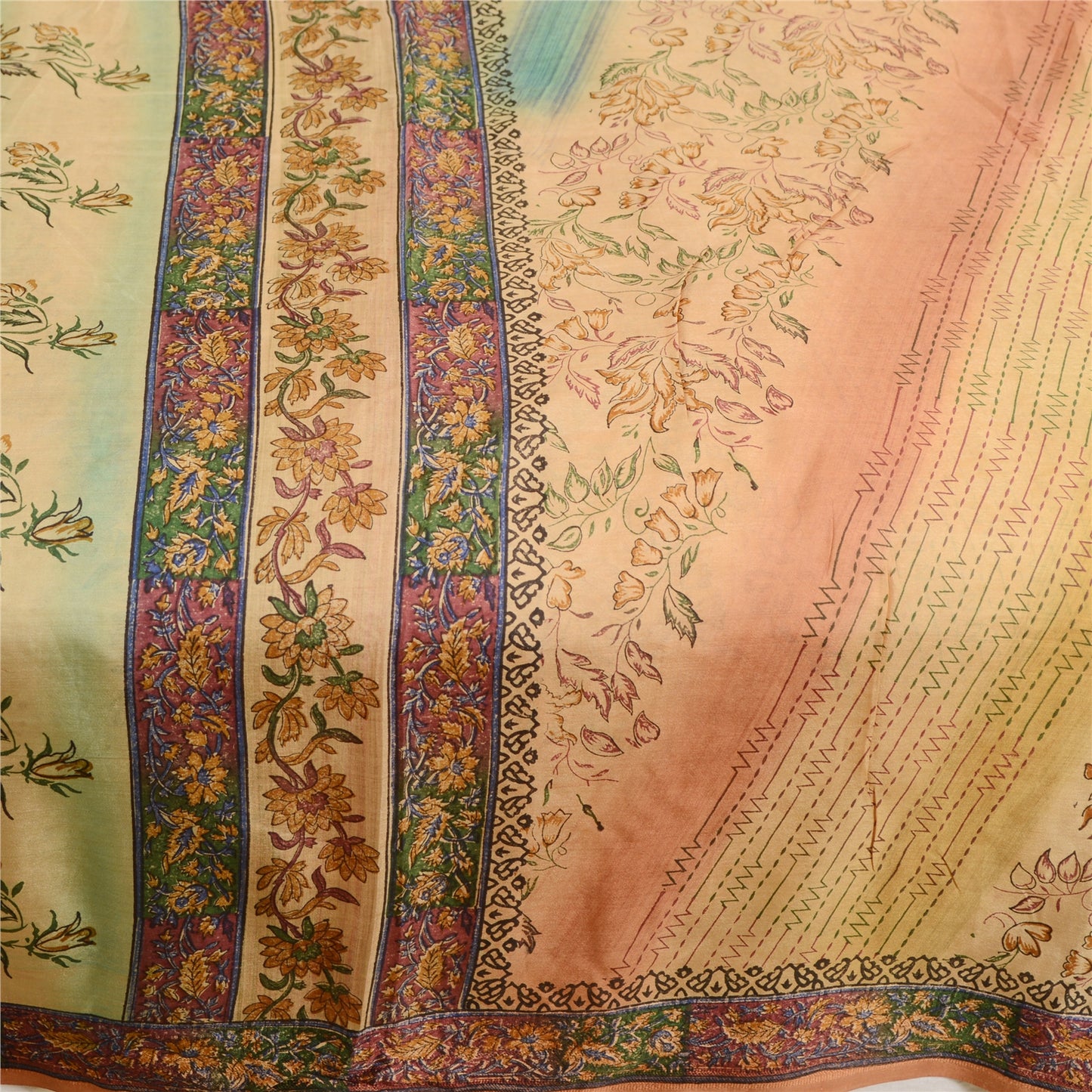 Sanskriti Vintage Sarees Multi 100% Pure Silk Printed Sari Floral Craft Sustainable Fabric