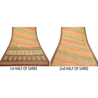 Sanskriti Vintage Sarees Multi 100% Pure Silk Printed Sari Floral Craft Sustainable Fabric
