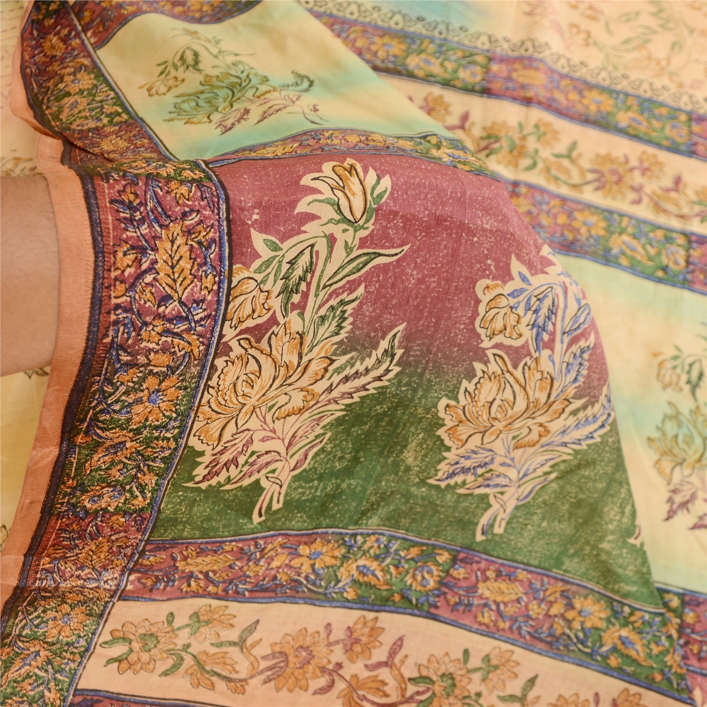 Sanskriti Vintage Sarees Multi 100% Pure Silk Printed Sari Floral Craft Sustainable Fabric