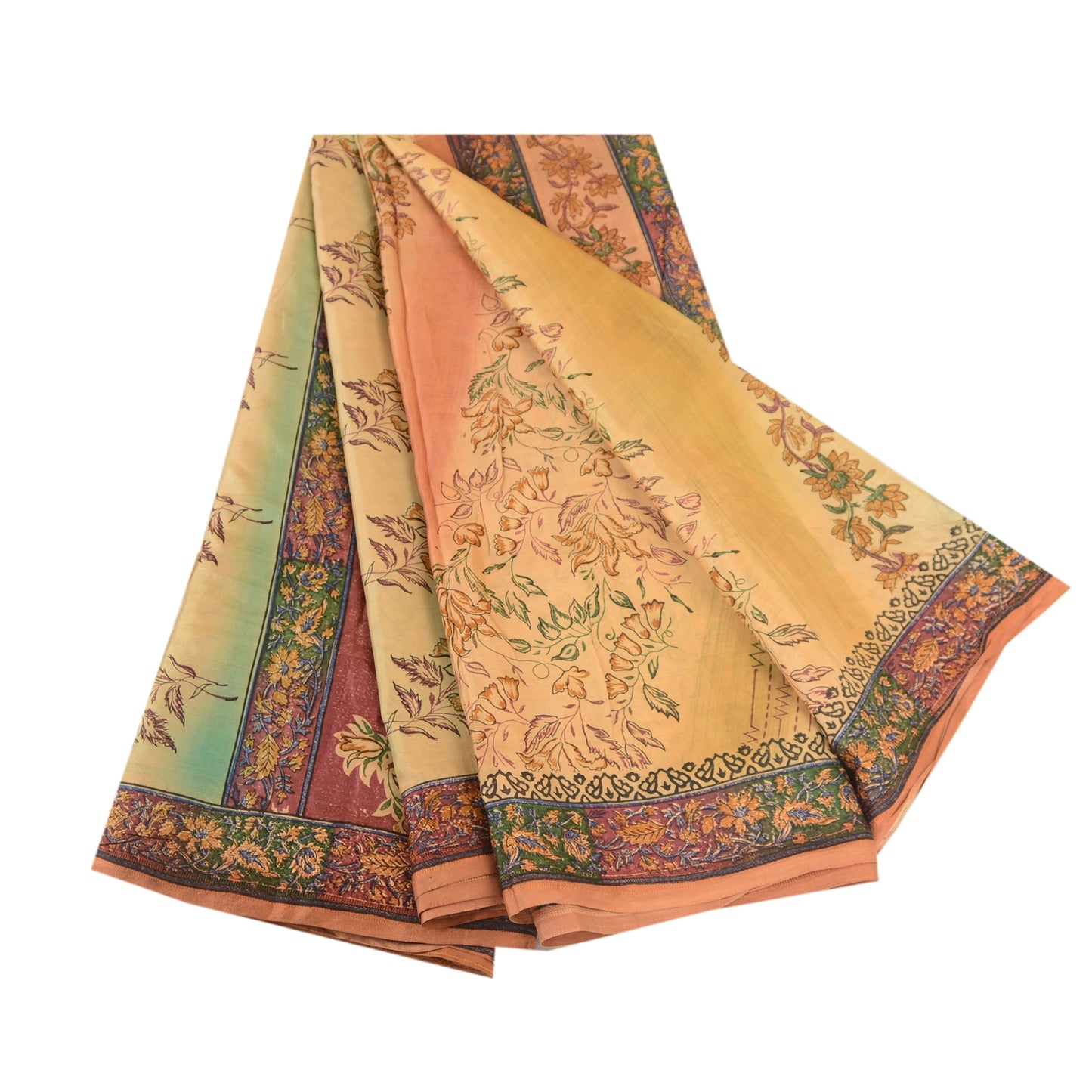 Sanskriti Vintage Sarees Multi 100% Pure Silk Printed Sari Floral Craft Sustainable Fabric