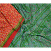 Sanskriti Vintage Sarees Red Pure Silk Printed Zari Border Sari 5yd Craft Sustainable Fabric