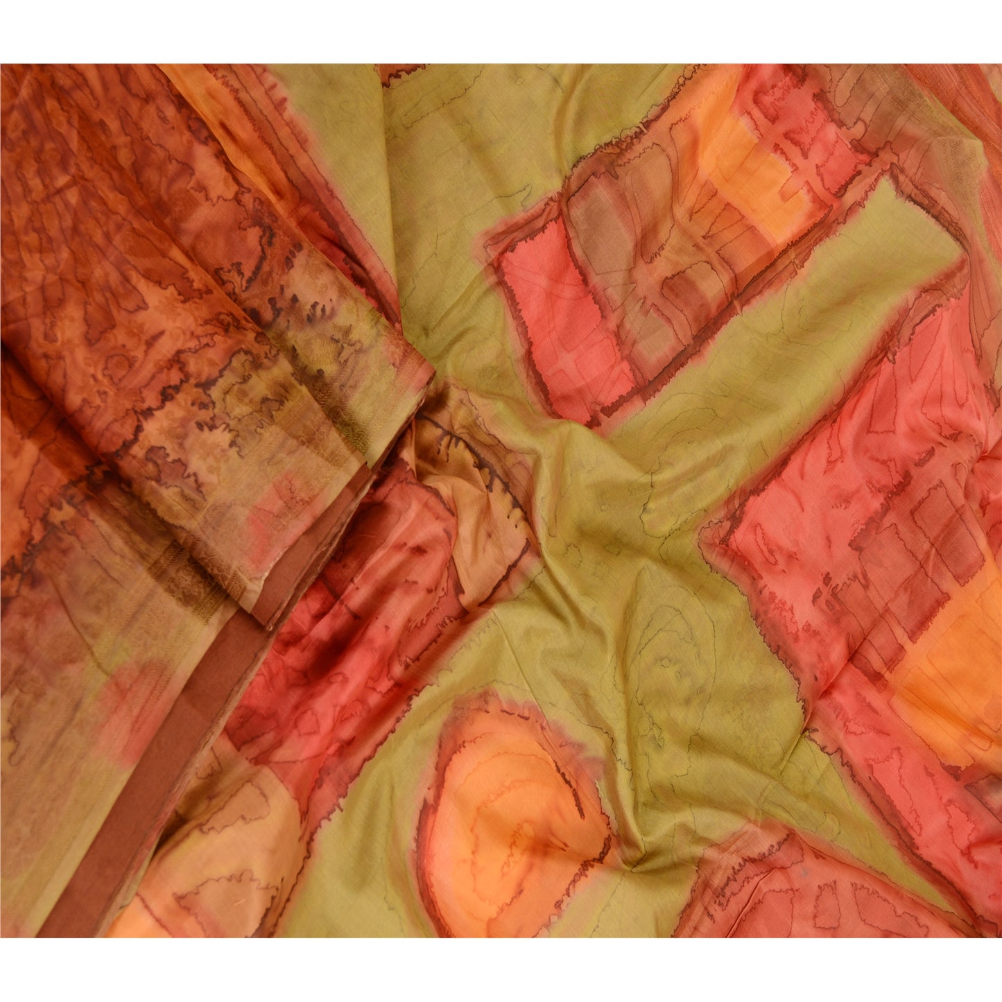 Sanskriti Vintage Sarees From India Brown Pure Silk Printed Sari Craft Sustainable Fabric