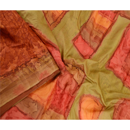 Sanskriti Vintage Sarees From India Brown Pure Silk Printed Sari Craft Sustainable Fabric