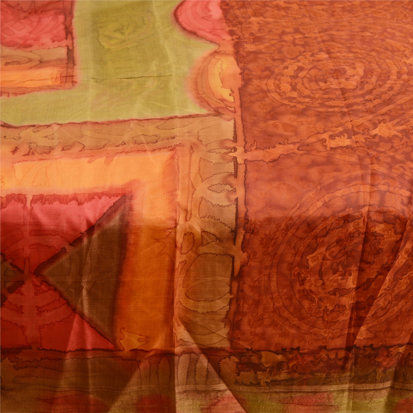 Sanskriti Vintage Sarees From India Brown Pure Silk Printed Sari Craft Sustainable Fabric