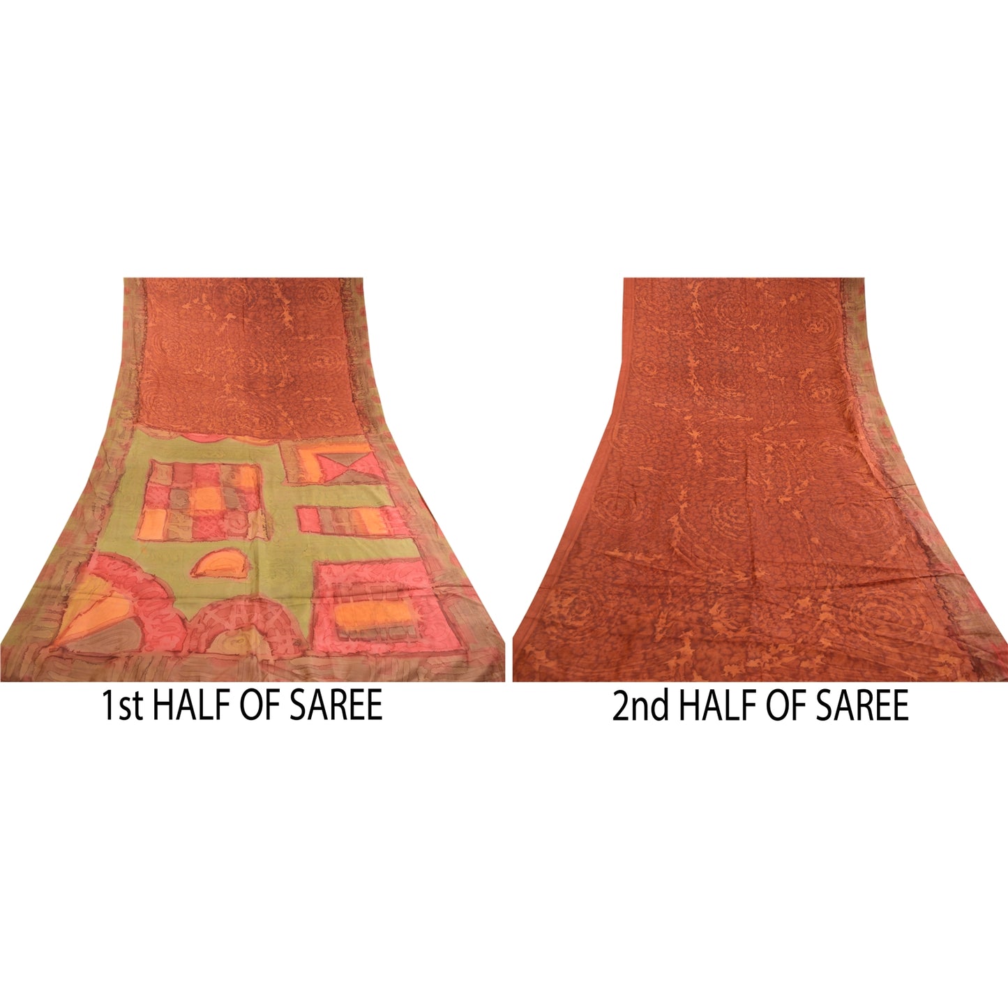 Sanskriti Vintage Sarees From India Brown Pure Silk Printed Sari Craft Sustainable Fabric