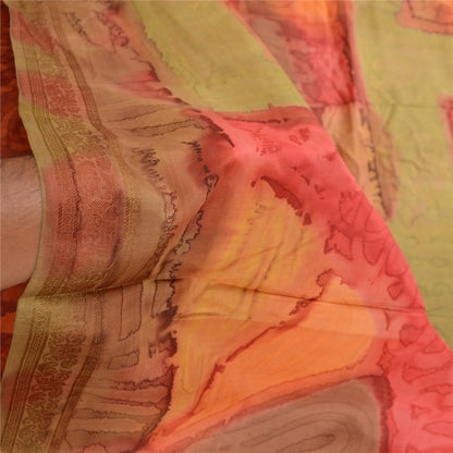 Sanskriti Vintage Sarees From India Brown Pure Silk Printed Sari Craft Sustainable Fabric