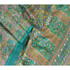 Sanskriti Vintage Sarees Indian Green 100% Pure Silk Printed Sari Craft Sustainable Fabric