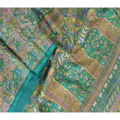 Sanskriti Vintage Sarees Indian Green 100% Pure Silk Printed Sari Craft Sustainable Fabric